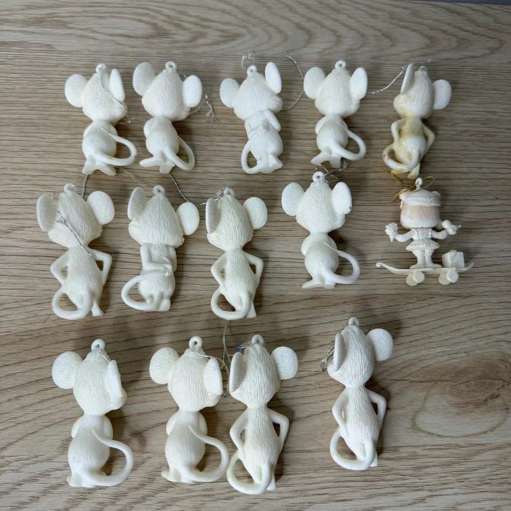 Vintage Christmas Mice Ornaments HONG KONG Plastic Set‎ of 14 Classic Tacky MCM